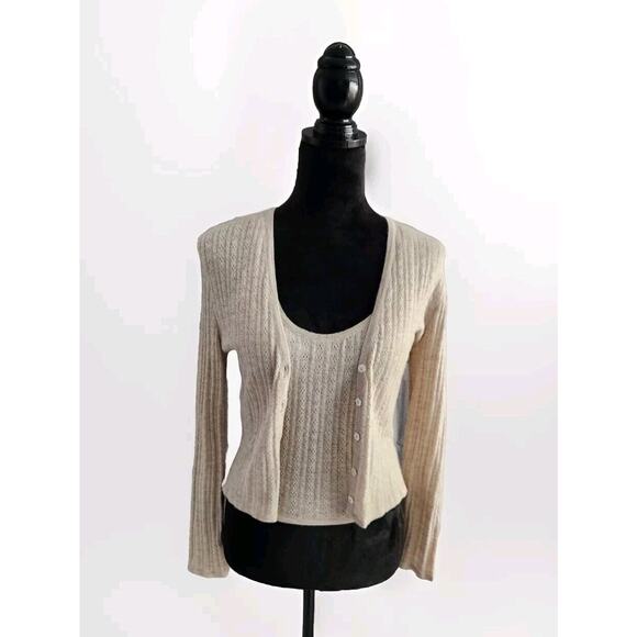 Lamberto Losani Women's Cashmere Beige Tank & Cardigan Set Size M Pre-owned - Picture 1 of 11